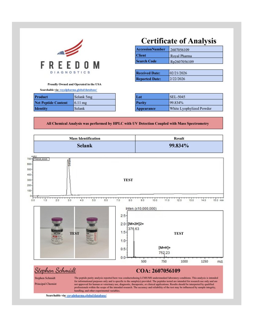 Preview of the Selank 5 mg Certificate of Analysis